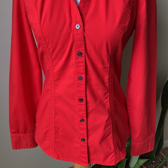 FINAL SALE Red express button down with leopard accents - Picture 6 of 10